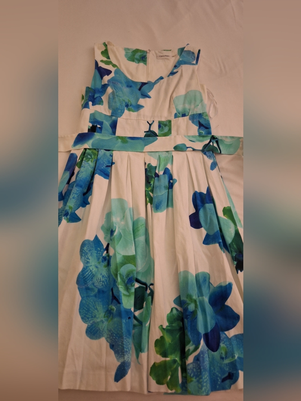 Calvin Klein White Dress with Blue & Green Floral Print [1 DAY SALE💲]